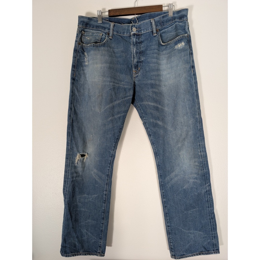 Denim & Supply Ralph Lauren Mens 36/32 Straight Leg Distressed Blue Jeans